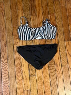 Source Unknown Black & White Striped Bikini Set - Women's Swim